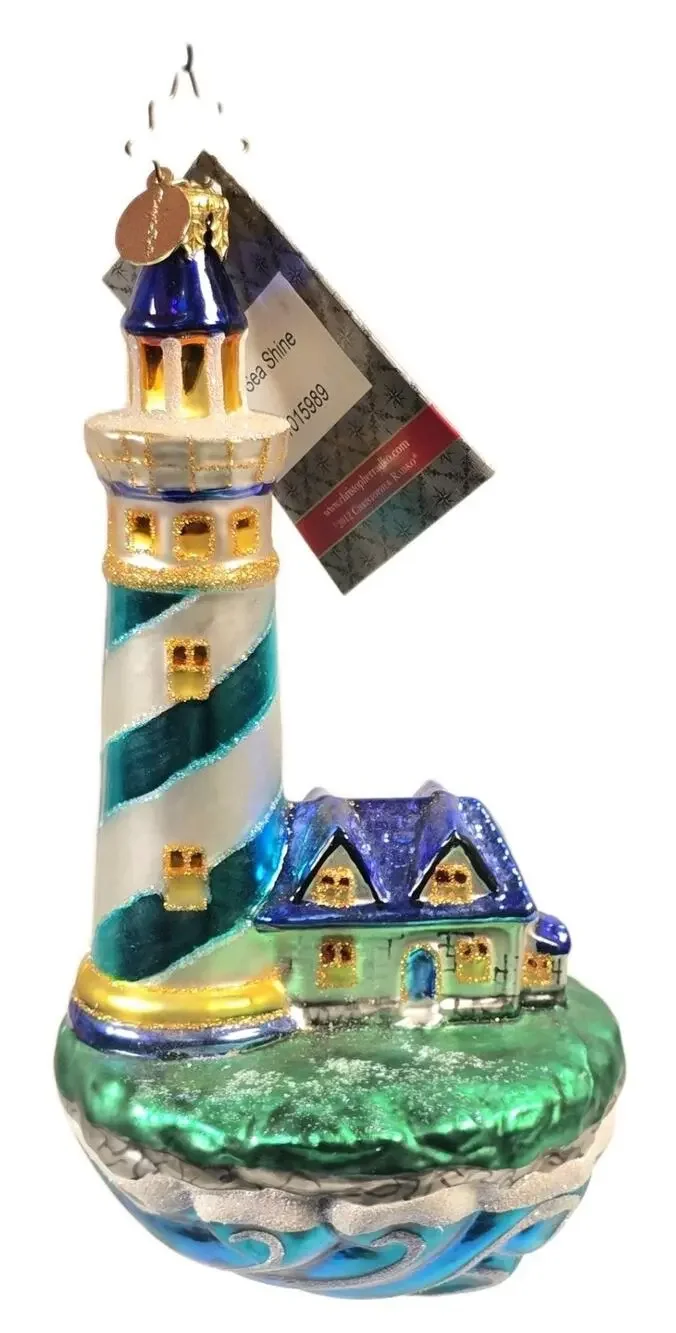 Rare Christopher Radko SEA SHINE Lighthouse Hand Blown Glass Ornament 1015989
